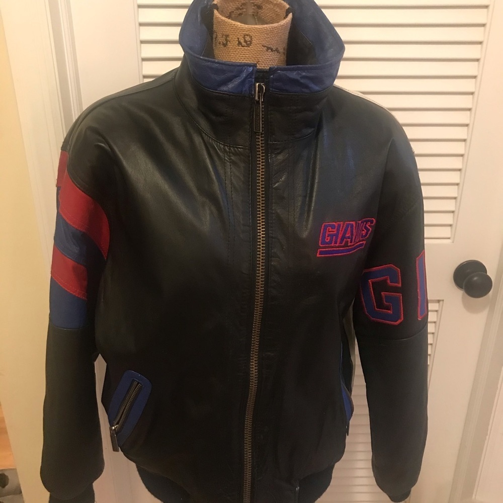 🏈 RARE Vintage Leather GIANTS Bomber Jacket - Picture 2 of 13